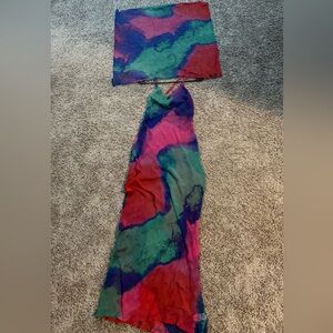 Nasty Gal blurred tie dye chiffon cowl neck maxi dresss and headscarf set